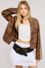 Clay Vertical Stripe Wash Faux Leather Jacket