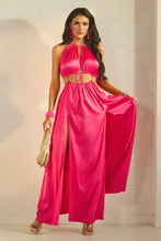 Pink Sleeveless Front Cutout With Tie Maxi Slit Dress