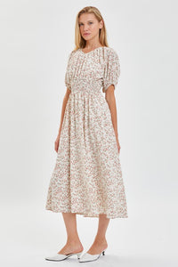 Ivory/Blush Modest Smocked Floral Dress