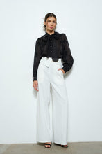Black Sheer Embroidered Butterfly Bow Tie Blouse