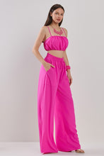 Hot Pink Pluffy Crop Top And Wide Pants Set