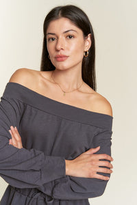 Dark Gray One Shoulder Terry Jumpsuit