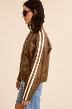 Clay Vertical Stripe Wash Faux Leather Jacket