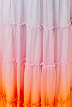 Multi Ombre 3D Flower Ruffle Trim Ombre Print Maxi Dress