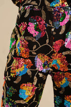 Black Multi Sequin Flower Boots Cut Long Pants