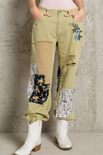 Pistachio Embroidered Patchwork Detail Jogger Pants