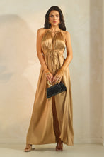 Gold Mocha Sleeveless Front Cutout With Tie Maxi Slit Dress