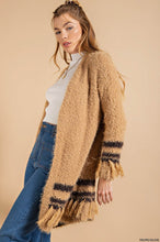 Taupe/Olive Soft Fuzzy Thread Boho Fringe Open Cardigan