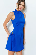Royal Blue Metal Accent Side-pleat Sculpted Mini Dress