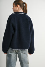 Navy Multi Quilted Plaid Sherpa Fleece Snap Jacket