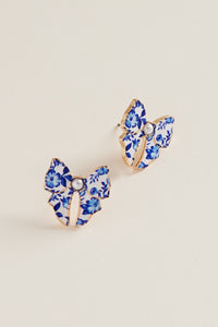 Blue Ceramic Bow Enamel Casting Flower Pattern Earrings