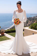 Off White Square Neck Chiffon Long Sleeve Wedding Gown