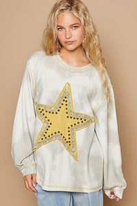 Grey Multi Vintage Washed Star Patch With Stude Knit Top