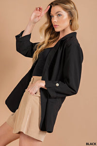 Black Crinkle Texture Floral Lined Blazer