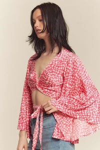 Pink Kimono Sleeve Multi Tie Top