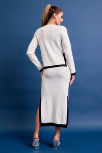 White Knit Long Sleeve Top And Midi Skirt Set