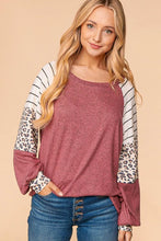 Mauve/Ivory/Black Soft Brushed Leopard Color Block Knit Top