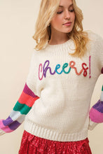 Cream/Multi Cheers Sparkle Wording Color Block Sweater