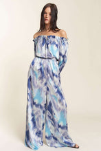 Blue Combo Offshoulder Tiedye Satin Jumpsuit