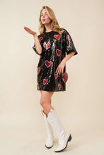Black/Red VALENTINES DAY Heart Print Sequin Tunic Top