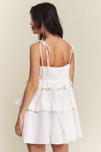 White Linen Tie Spaghetti Ruffle Detail Mini Dress