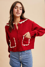 Crimson Doll Collar Button Up Cardigan