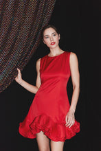 Red Flutter Ruffle Hemline Sleeveless Mini Dress
