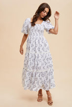 Off White Cotton Floral Smocked Maxi