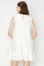 White Ruffled Sleeve Flounce Hem Crewneck Mini Dress