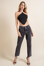 Blk Sweater Knit Triangle Crop Halter Top