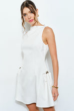 Ivory Metal Accent Side-pleat Sculpted Mini Dress