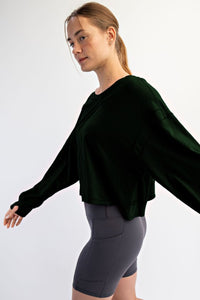 Regency Green Cotton Slub Open Back Long Sleeve Top