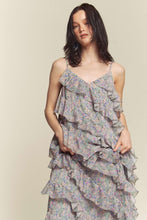 Sage Combo Floral Rufflr Spaghetti Strap Maxi Dress
