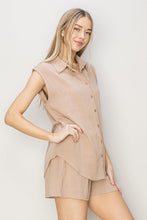 Tan Set-Linen Shirt And Shorts Set