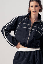 Black Retro Sport Cropped Track Jacket
