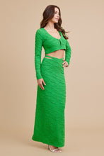 Green 3pc Set Of Top Cardigan And Skirt