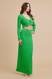 Green 3pc Set Of Top Cardigan And Skirt