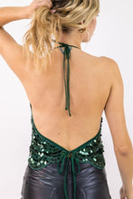 Emerald Scallop Sequin Halter Croptop
