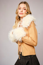 Camel Faux Fur Trim Lace Up Cardigan