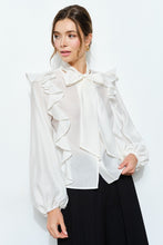 Ivory Soft Wool Blouse With Bow Tie & Pearl Buttons