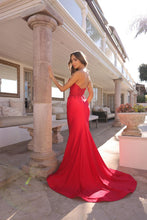 Red Lace Embroidered Satin Long Slit Evening Dress