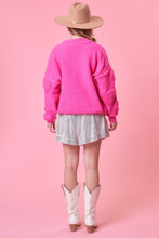 Fuchsia Heart Print Pearl Trim Oversize Sweater