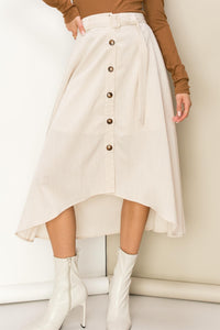 Cream Modern Moves Button-Front High-Low Midi Skirt