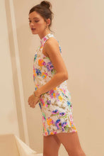 Sequin Multi Flower Halter Mini Dress