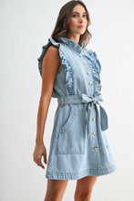Lt Sleeveless Denim Dress With Ruffle Details