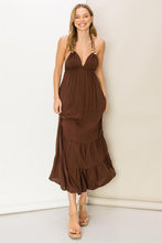 Oak Brown Its A Date Halter Open-Back Maxi Dress