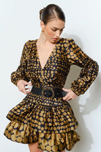 Olive Chic Polka Dot Silky Gold Belt Mini Dress