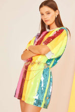 Neon Rainbow Color Block Sequin Tunic Top