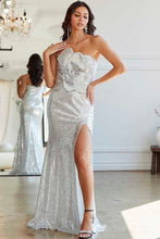 Silver Big Flower Mermaid Maxi Dress