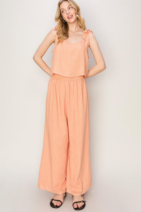 Apricot Textured Top And Pants 2-Piece Set